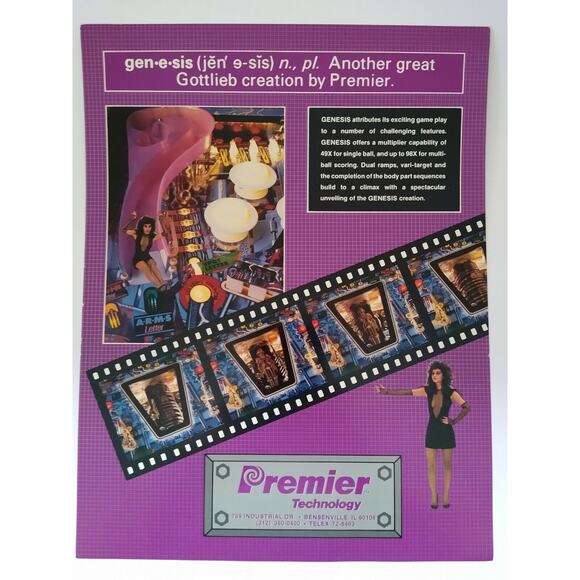 Genesis Pinball FLYER Original Game Sci-Fi Gothic Horror Art Print 1986 Vintage - Picture 5 of 6